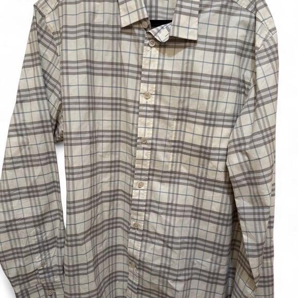 Burberry Men's Designer White Grey Button Down Dress Shirt XXL - EUC - Picture 1 of 3